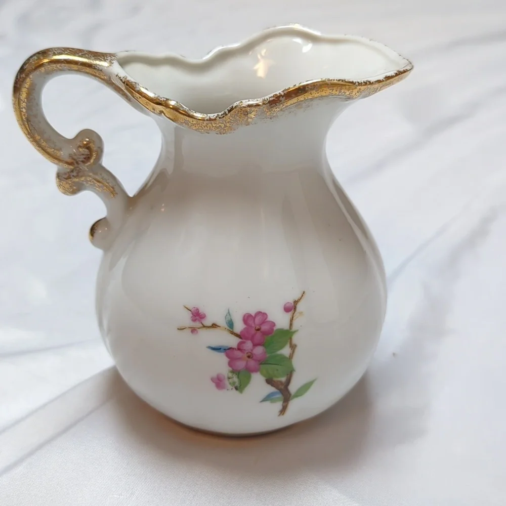 Vintage Noleans Japan Hand Painted Cardinal Birds Cherry Blossom Ceramic Pitcher